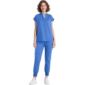 Conjunto de Uniformes Médicos FOXA para Mujer, Top sin Mangas con Cuello Alto, Pantalones Jogger con 8 Bolsillos, Uniforme de Hospital Azul - Product Image 1