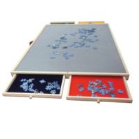 Table de puzzle en bois d'apprentissage portable pour enfants avec impression couleur intégrale, feutre antidérapant et plastique rotatif