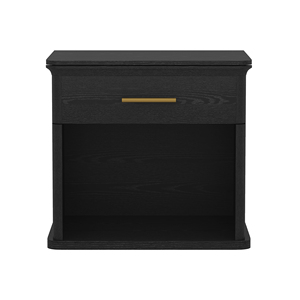 Black Nightstand With Drawer And <b>Open</b> Shelf <b>Storage</b> For Bedroom Use - Product Image 1