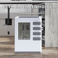 Jam Meja Digital LCD Elektronik dengan Tempat Pena, Termometer, Kalender, Alarm, Fitur Snooze, untuk Kembali ke Sekolah