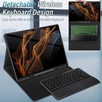 Detach Magnet berdiri Folio kulit pena Slot silikon penutup Keyboard nirkabel untuk Samsung Galaxy Tab S9 Ultra Plus Case Keyboard