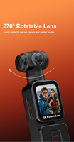 Caméra de poche sportive portable OEM 5K avec suivi automatique des visages, Wi-Fi, télécommande et objectif rotatif compatible