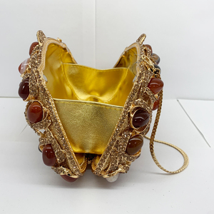Bolsos de Noche de Lujo para Mujer, <span class=keywords><strong>Bolso</strong></span> de Mano Moderno con Pedrería Dorada y Cristales Brillantes, Hecho a Mano con Piedra de Ágata, para Fiestas - Product Image 3