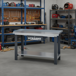 Banco de trabajo Fasano Tools con superficie de acero, cajón y estante para uso en taller - Product Image 3