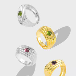 WMJA862 مصنوع يدويًا حلقة دقيقة فريدة من نوعها مطلية بالذهب والبلاتين S925 شريط أسلاك من الفضة الإسترليني مع شريط أخضر - Product Image 2