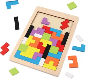 Blocs en bois Puzzle casse-tête jouet Tangram Intelligence coloré 3D blocs russes jeu cadeau éducatif pour les enfants (40 pièces)