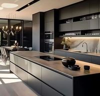 Dunkle Matte Maßgefertigte Küchenschränke Modulare Küche mit Integrierter Essinsel & Einbau-Backofen Direkt vom Hersteller