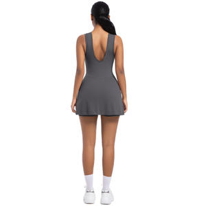 Conjunto Deportivo de Una Pieza para Mujer, de Alta Elasticidad, para Gimnasio, Yoga, Tenis, con Logotipo Frontal, Falda y Vestido, Ropa Deportiva - Product Image 2