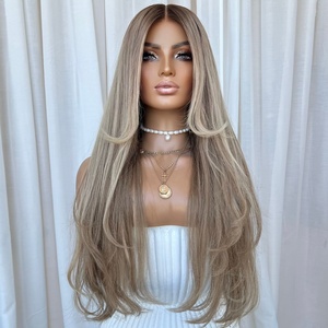 Parrucca Frontale in Pizzo di Alta Qualità con <span class=keywords><strong>Capelli</strong></span> Umani, <span class=keywords><strong>Biondo</strong></span> <span class=keywords><strong>Cenere</strong></span> Balayage, Lunga e Ondulata, con Attaccatura Pre-Pizzicata, Densità 150, <span class=keywords><strong>Capelli</strong></span> Remy per Donna - Product Image 1