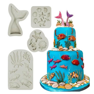 Juego <span class=keywords><strong>de</strong></span> Moldes <span class=keywords><strong>de</strong></span> Silicona Ecológicos con Temática Oceánica para Fondant, Caballito <span class=keywords><strong>de</strong></span> Mar, Sirena, Pez, Coral, Concha, Fudge y Dulces - Product Image 1
