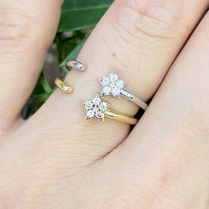 RM1302 18k Or Argent Plaqué Minuscule Minimaliste Micro Pave CZ <span class=keywords><strong>Sonne</strong></span> et Luna Anneaux Empilables CZ Lune et Étoile Soleil Signet Anneaux - Product Image 2