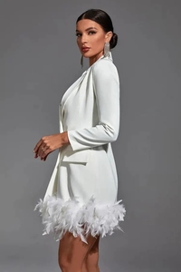 Vestido Blazer Corto con Plumas Blancas de Diseño de Moda de Londres, Vestido Casual para Mujer para Ocasiones Formales, Oficina y Trabajo con Bolsillos - Product Image 5