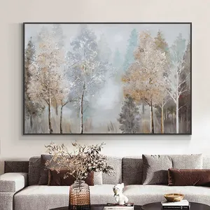 Decoración para Sala de Estar, Pintura al Óleo 100% Hecha a Mano, <span class=keywords><strong>Cuadros</strong></span> de Arte Abstracto con Árboles de Otoño - Product Image 1