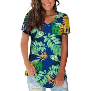 Camiseta de Mujer con Estampado Tropical, Manga Corta, Cuello en V, Top de Verano, Tejido Jersey Transpirable, 100% Poliéster - Product Image 1