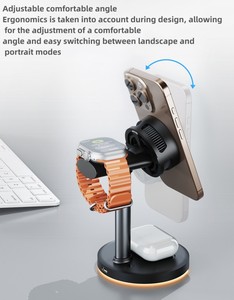แท่น<span class=keywords><strong>ชาร์จ</strong></span>ไร้สายแม่เหล็ก 25W 3-in-1 พร้อมไฟ LED <span class=keywords><strong>ชาร์จ</strong></span>เร็วและระบบทำความเย็น สำหรับโทรศัพท์ นาฬิกาอัจฉริยะ และหูฟัง - Product Image 6