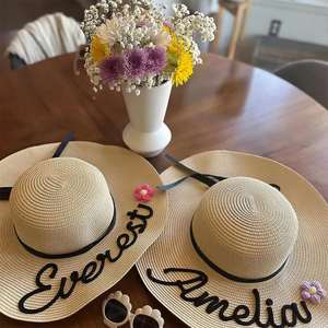 Visière de soleil réglable en lin brodé pour femme, style plage, protection UV, idéale pour les demoiselles d'honneur, personnalisable - Product Image 1