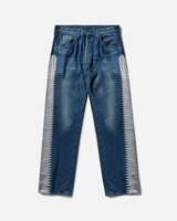 Yinope Celana Jeans Pria Berkualitas Tinggi Model Streetwear Warna Abu-abu Batik dengan Desain Batik di Samping, Bahan Katun Denim Potongan Lurus