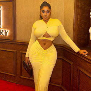 ชุดเดรสผู้หญิงสีทึบมีจีบหรูหราสไตล์ยุโรปอเมริกันกระเป๋าค้าต่างประเทศ - Product Image 2