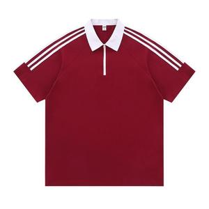 Polo Shirt Short Sleeve Solid Color Cotton <b>Zip</b>-<b>Up</b> Contrast Trim Daily Wear - Product Image 1