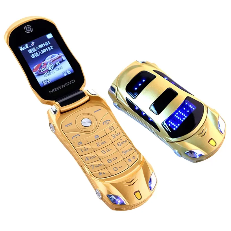 मूल न्यूमाइंड F15 अनलॉक फ्लिप मोबाइल फोन 2जी जीएसएम डुअल सिम मिनी स्पोर्ट कार मॉडल सेल फोन कैमरा फ्लैशलाइट टेलीफोन के साथ