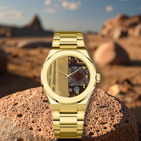 Montre à quartz vintage de luxe pour hommes personnalisée ton or chiffres arabes uniques mouvement japonais acier inoxydable verre résistant à l'eau