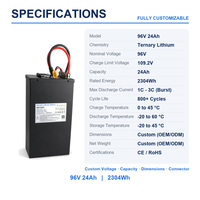 Pack de batteries lithium-ion personnalisé 96V 24Ah 2304Wh NCM avec BMS pour moto électrique, moto tout-terrain électrique, karting
