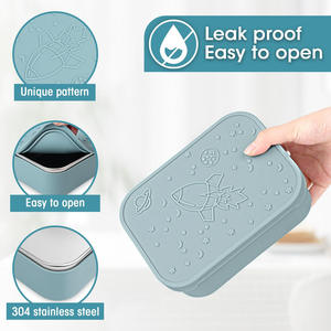 Boîte à lunch carrée double compartiment en acier inoxydable 304, nouvelle collection, avec couvercle en silicone amovible. - Product Image 4