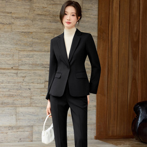 Women's Suit Set Slim Fit Long Sleeve Blazer And Pants Formal Autumn Anti-Wrinkle Polyester Worsted Fabric - Product Image 1