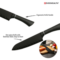 Couteau Santoku noir avec revêtement antiadhésif, couteau de chef japonais à bord creux Granton, couteau de cuisine pour la cuisson à domicile