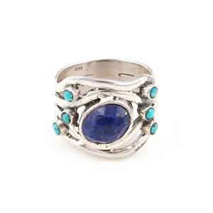 Beautifully Customization Available In Lapis And Turquoise 925 Sterling Silver Statement Ring wholesale customization offered