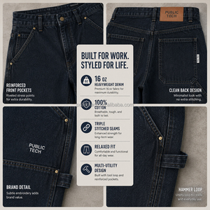 OEM Custom 16oz Heavyweight 100% Cotton <b>Carpenter</b> Jeans <b>Men</b> Embroidery Logo Relaxed Baggy Fit Workwear Cargo Baggy Denim <b>Pants</b> - Product Image 2