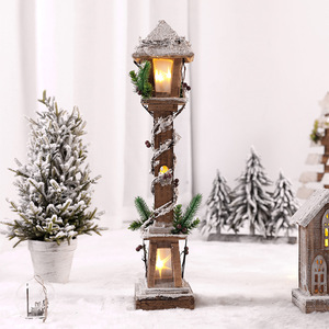 LINGKAI Village de Noël en bois floqué avec lumières LED, mini cabane rustique en bois, décoration de table pour les fêtes - Product Image 4