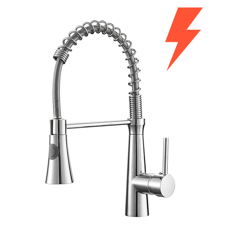 FAPULLY hot sale low pressure electroplating taps 360 rotatable spiral spring sink kitchen faucet