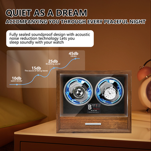 BLUETIDE BLUETIDE BLUETIDE BLUETIDE BLUETIDE <span class=keywords><strong>Remontoir</strong></span> de <span class=keywords><strong>montre</strong></span> <span class=keywords><strong>automatique</strong></span> intelligent à 2 emplacements en cuir marron avec finition bois de noyer, contrôle par application, OEM ODM, léger et ultra-<span class=keywords><strong>silencieux</strong></span> - Product Image 6