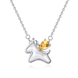 Collar minimalista de unicornio con gemas multicolor y madreperla, plata de ley 925, piedra natural tallada en forma de pera de 4*6 mm. - Product Image 1