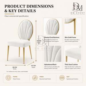Silla de Comedor de Acero Inoxidable con Respaldo Ovalado Dorado y Cojín Blanco para Hoteles y Eventos de Boda, Venta al Por Mayor - Product Image 4