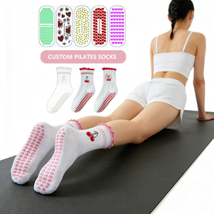 Chaussettes de Pilates en coton avec logo personnalisé, antidérapantes, avec bordure à volants brodée, pour le yoga et la <span class=keywords><strong>barre</strong></span> - Product Image 1
