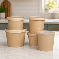 Bols alimentaires personnalisés en papier kraft avec couvercles en PET/PP pour soupes, salades, nouilles et glaces à emporter