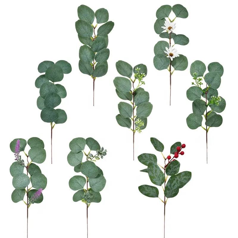 Лидер продаж, искусственное зеленое растение, искусственные зеленые листья ручной работы, круглые Ветви Эвкалипта, листья для декора свадебной вечеринки
