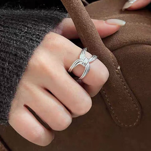 S925 Sterling <b>Silver</b> Bowknot Openwork <b>Ring</b> <b>Adjustable</b> For Women Everyday Wear - Product Image 5