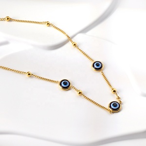Ason Jewelry Collier en acier inoxydable imperméable à l'eau très vendu Collier à pendentif trois yeux de chat bleu plaqué or 18 ct - Product Image 5