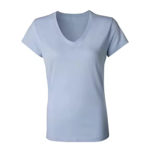 T-<span class=keywords><strong>shirt</strong></span> <span class=keywords><strong>Femme</strong></span> Respirant à Manches Courtes et <span class=keywords><strong>Col</strong></span> en <span class=keywords><strong>V</strong></span>, 100 % Coton, Personnalisable avec Logo et Impression, Vierge et Uni - Product Image 2
