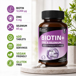 Fabricant de compléments alimentaires Shecome Biotine Zinc Sélénium pour la santé des cheveux, de la peau et des ongles, 400 comprimés de biotine, zinc et sélénium - Product Image 3