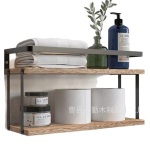 Modern minimalist wooden wall-mounted storage rack for bathroom and <b>kitchen</b>, with <b>paper</b> towel rack. - Product Image 2