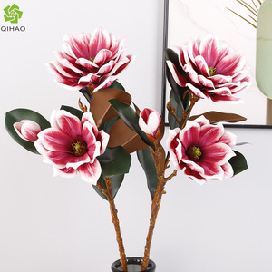 Artificial Magnolia With Curled Leaves 3 Head PU Plastic High Simulation Flower Arrangement For Living Room And Entryway - Product Image 5