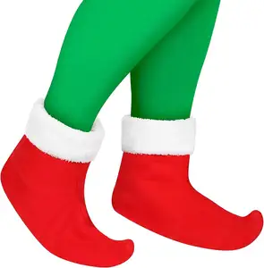 红白圣诞精灵鞋圣诞精灵靴套搞笑小丑拖鞋新奇圣诞服装成人儿童圣诞角色扮演