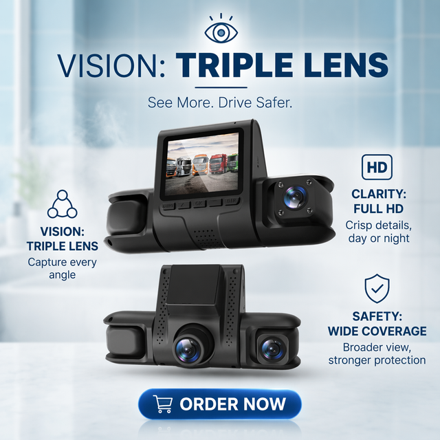 New 3 Camera Dash Cam 1080P Front/Rear Recording IPS Touch Screen 1 Year Warranty Car Reversing Image Recorder