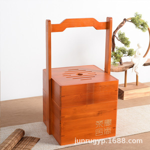 Caja de regalo de bambú de doble capa, rectangular, portátil, para aperitivos, té, recuerdos de boda - Product Image 2