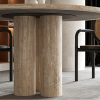 Table à manger en marbre Dream Home, plateau rond, base multicylindrique épaisse, pierre naturelle, mobilier de salle à manger pour la maison