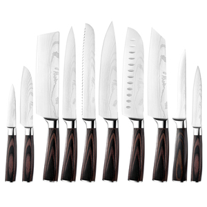 Cuchillo de <span class=keywords><strong>Chef</strong></span> de Acero Damasco con Patrón Láser, Mango de Madera, Diseño Ambidiestro, Estilo Moderno, Afilado, de Buena Calidad, Directo de Fábrica - Product Image 1